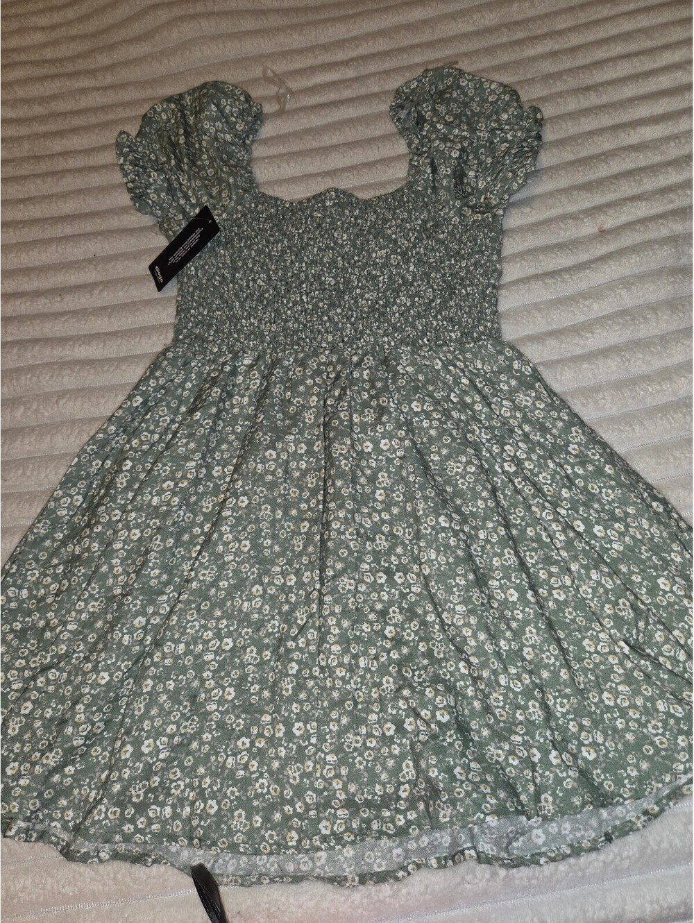 Lulus Green Floral Puff Sleeve Dress Large